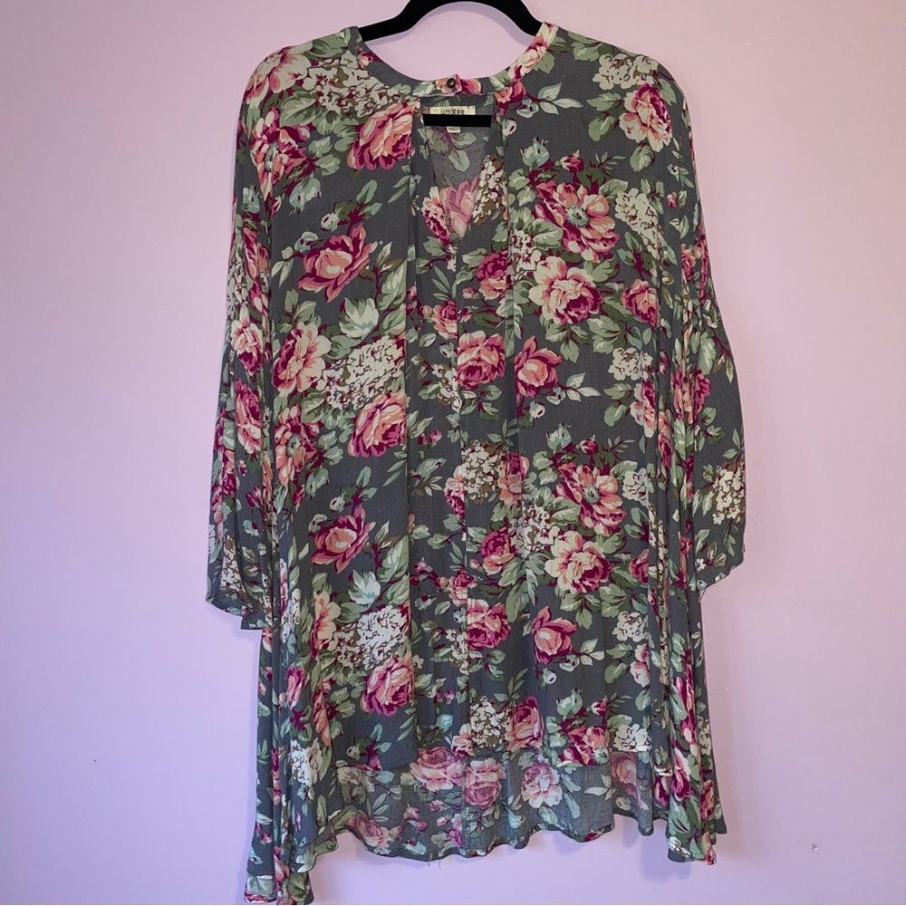 Umgee L Floral Blouse Women's Tunic Top Whimsical Fairy